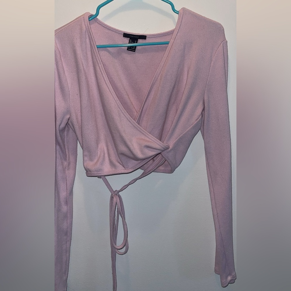 Forever 21 Pink Long Sleeve Wrap Blouse